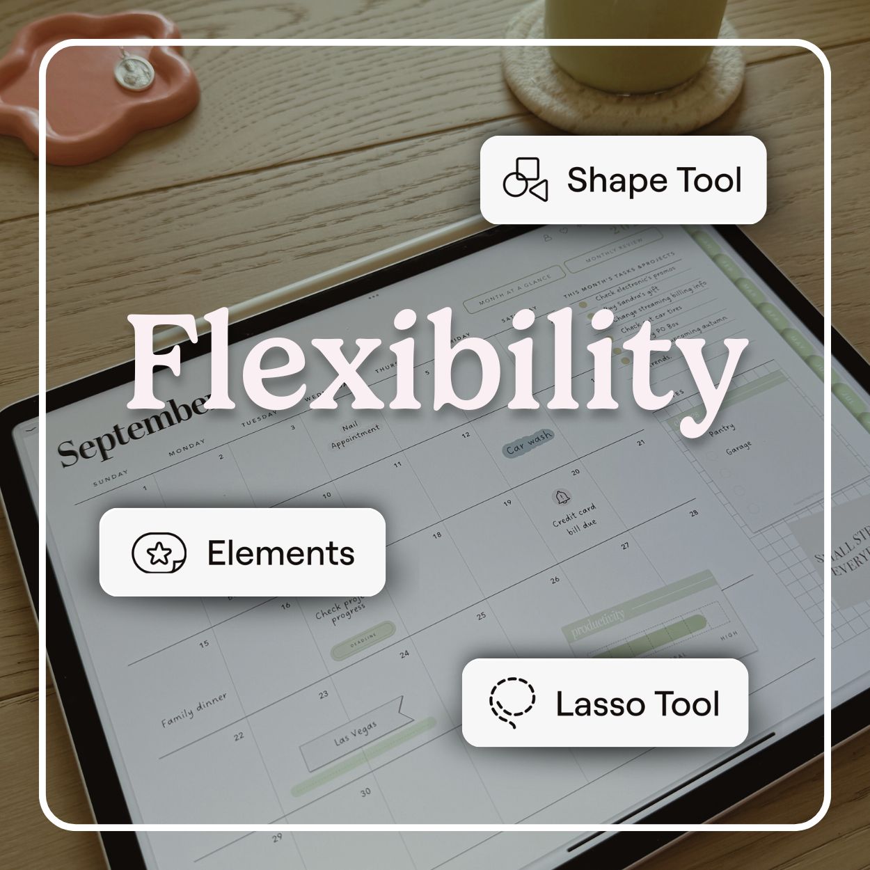 Digital planner flexibility with digital stickers, Goodnotes features