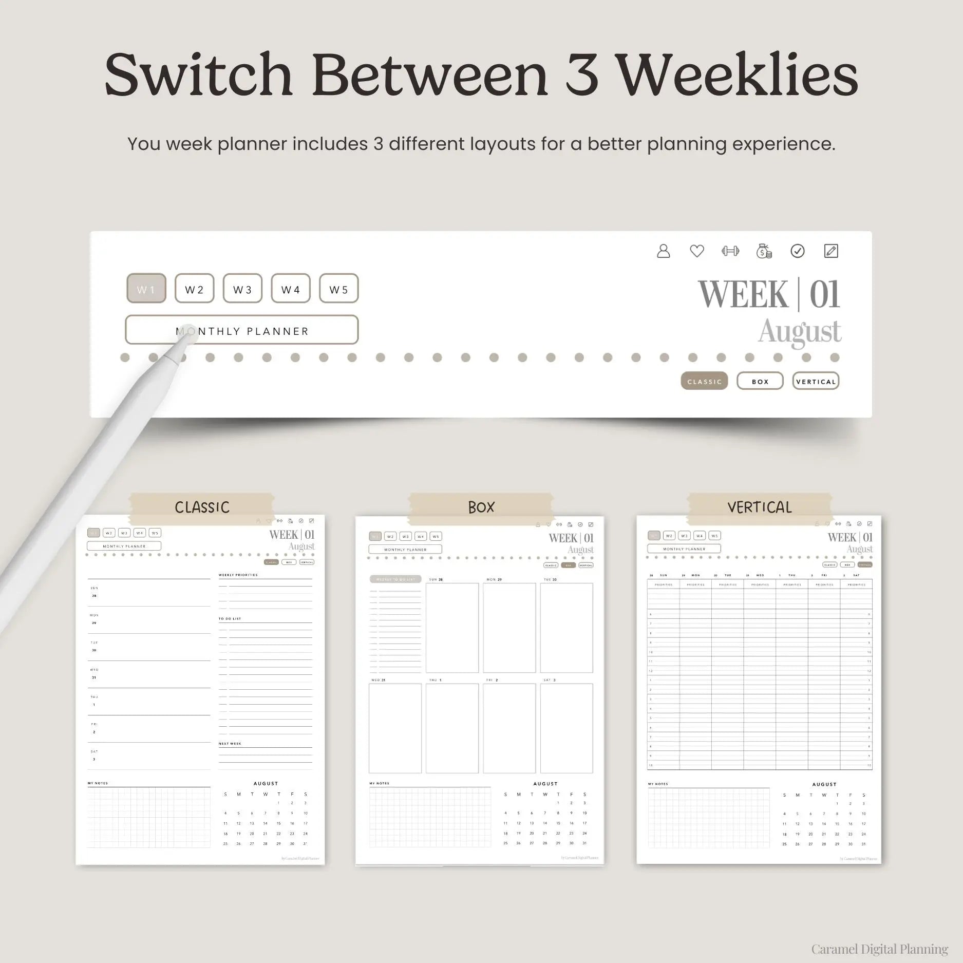 Portrait Planner Bundle - 2024, 2025 & 2026 - Digital Weekly Planner, Monthly planner, daily planner, digital planner for goodnotes, ipad planner