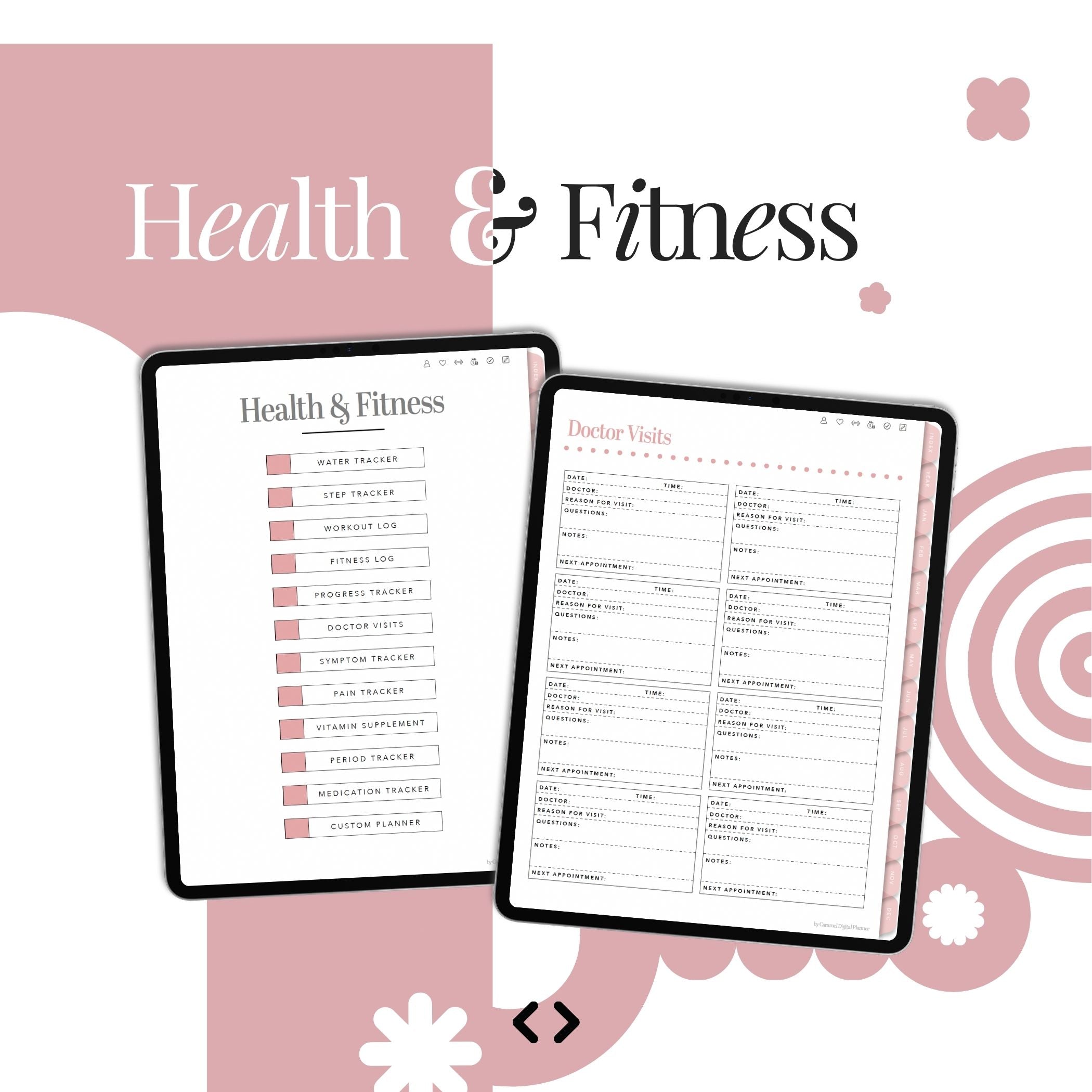 Digital planner, fitness planner, workout planner, health planner, digital planning